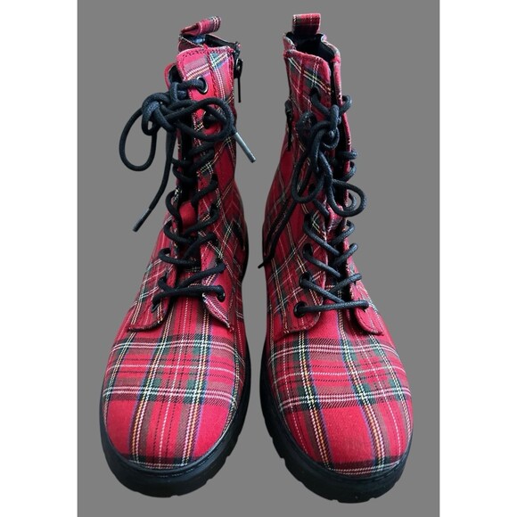 Kohl's Red Plaid Combat Boots Size 8 NEW WITHOUT TAGS - Picture 6 of 9
